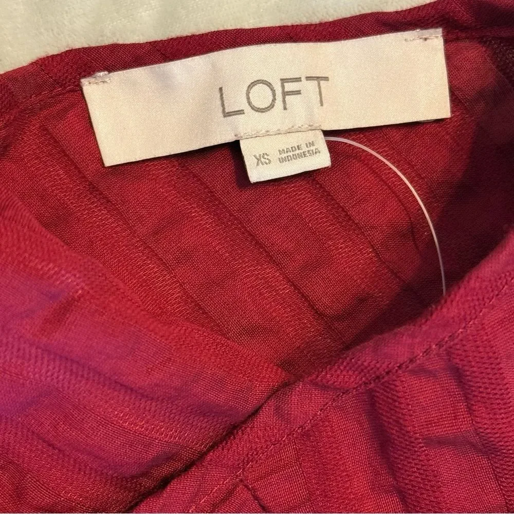 Loft striped wrap cropped v back elegant top puff sleeve casual blouse XS